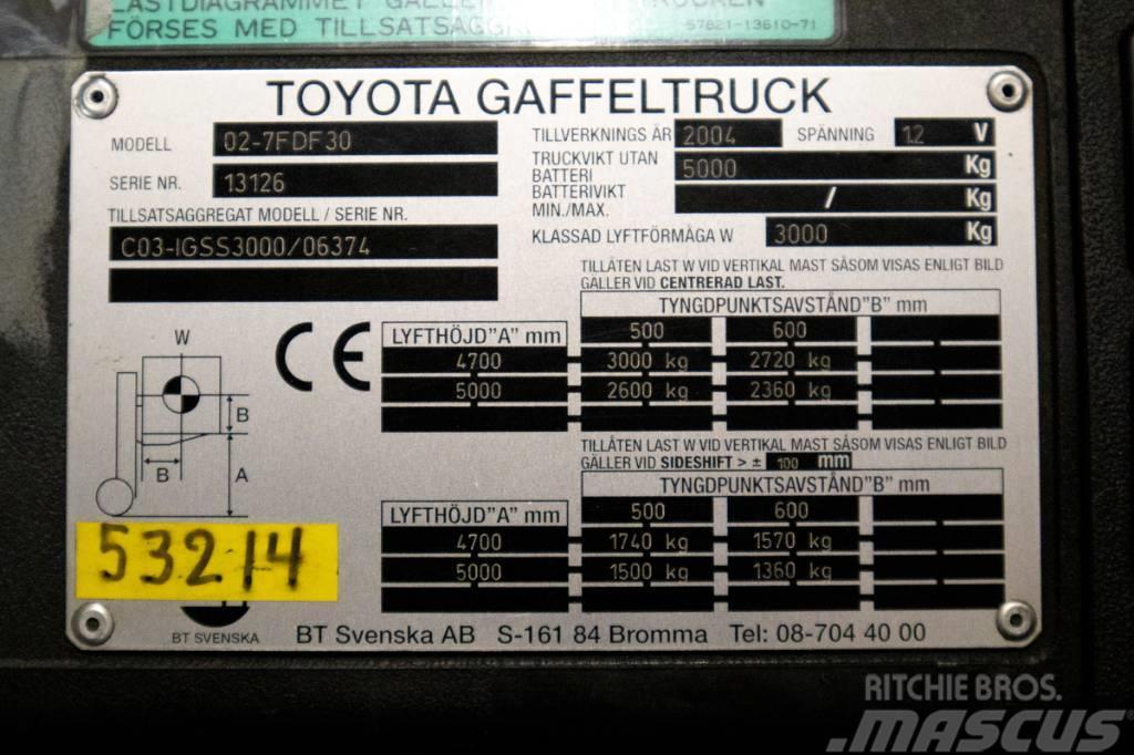 Toyota 7FDF30, 3-tons dieselmotviktstruck med 5m lyftöjd Dizelski viličari