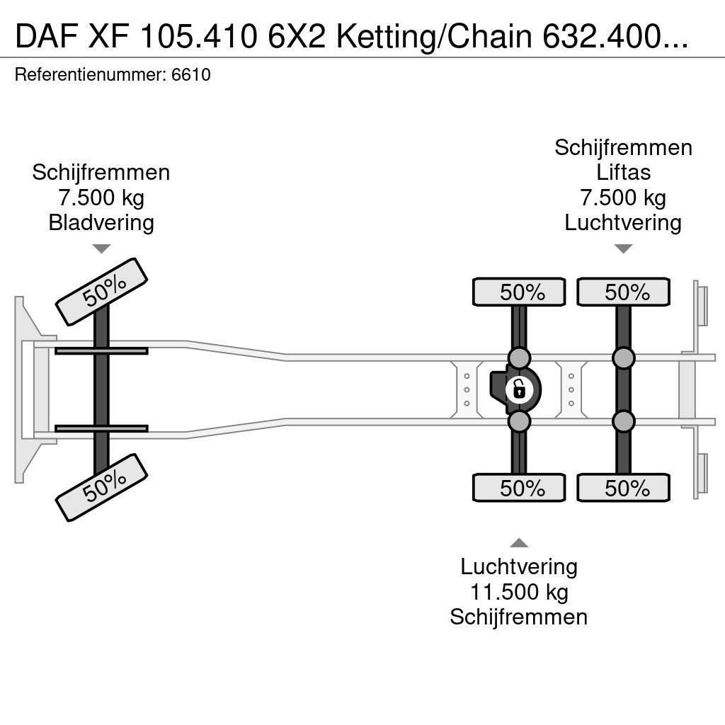 DAF XF 105.410 6X2 Ketting/Chain 632.400KM NL Truck Rol kiper kamioni s kukama za dizanje