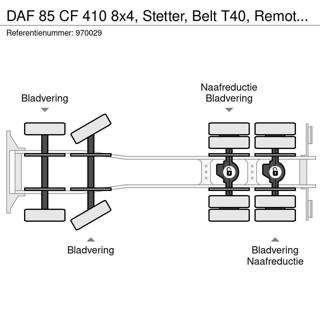 DAF 85 CF 410 8x4, Stetter, Belt T40, Remote, Steel su Kamioni mikseri za beton