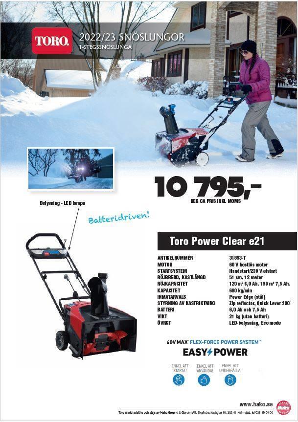 Toro Power Clear E21 batteridriven snöslunga Sniježne freze