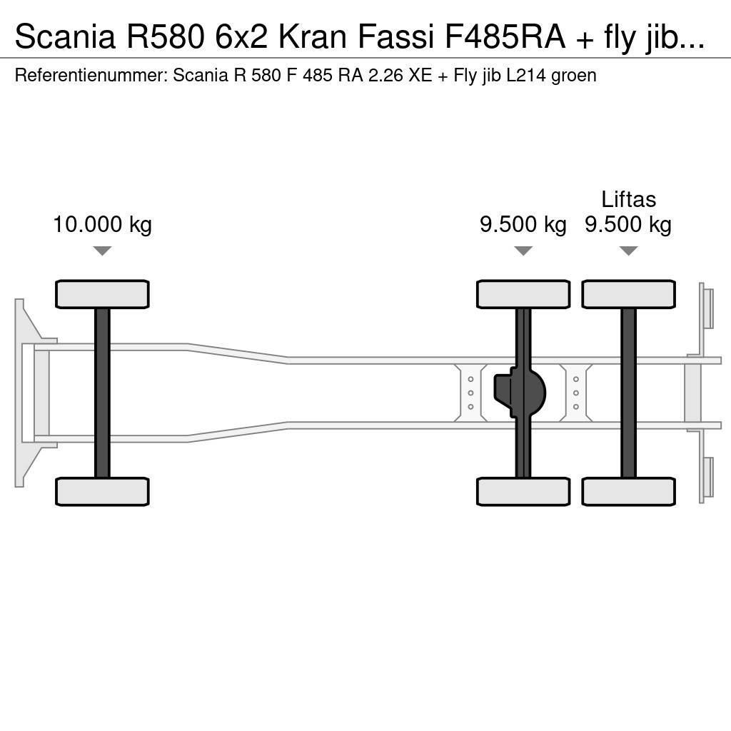 Scania R580 6x2 Kran Fassi F485RA + fly jib Euro 6 Rabljene dizalice za težak teren
