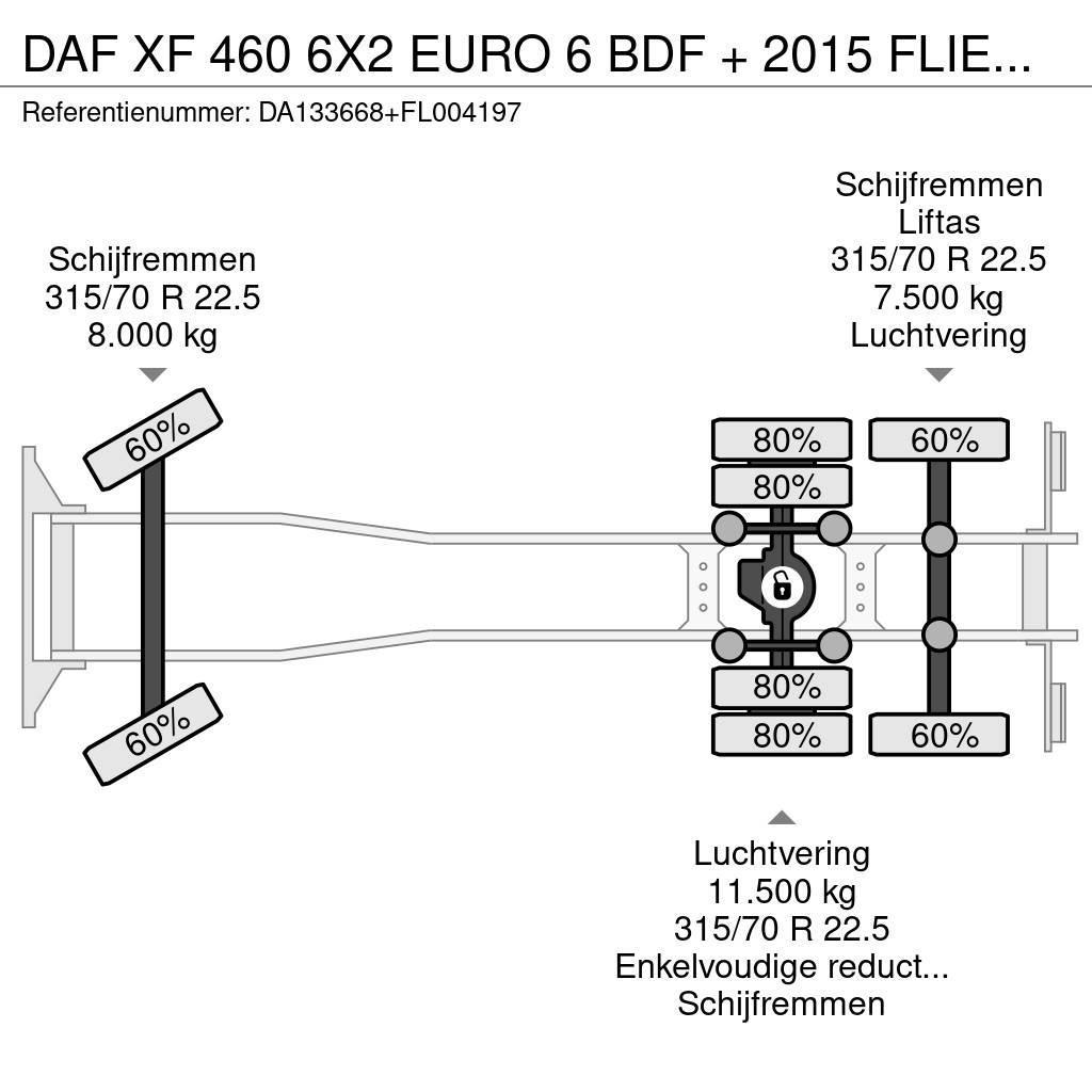 DAF XF 460 6X2 EURO 6 BDF + 2015 FLIEGL 2 AXLE Demontažnii kamioni za podizanje kabela