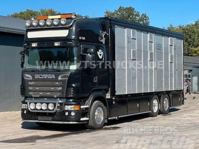 Scania R730 V8 6x2 2.Stock Stehmann + Hubdach, Vollluft Kamioni za transport stoke