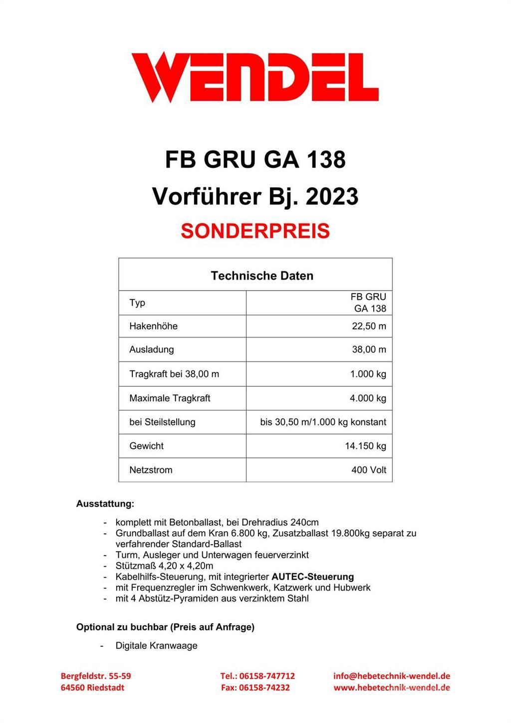 FB GRU Hochbaukran GA 138 Toranjski kranovi